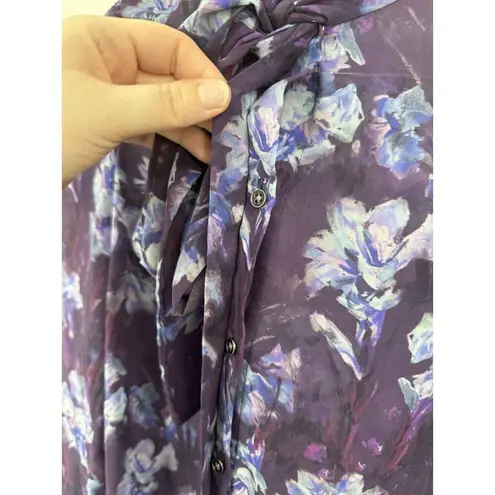 Jay Godfrey Blouse Women 0 Purple Floral Tie Neck Top Sheer Formal MSRP:$248
