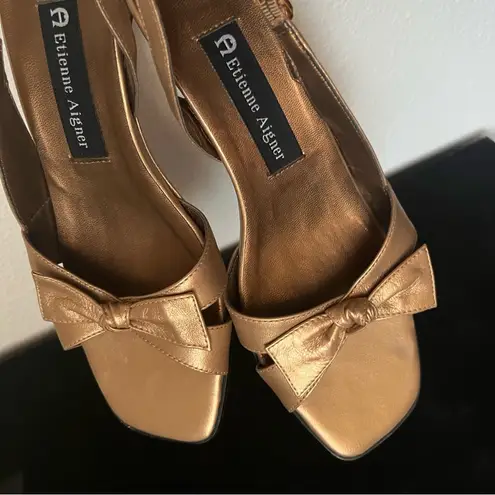 Etienne Aigner Vintage Gold Leather Kitten Heels