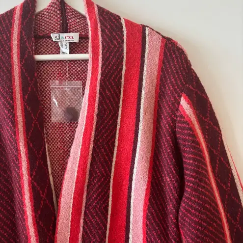 Denim & Co. Striped Jacquard Open Cardigan in a red multi