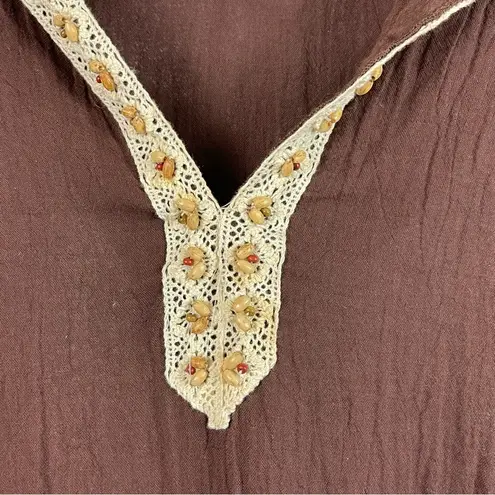 Vintage Long Elegant Legs Large Hooded Wood Beaded Coverup Dress Chocolate Brown