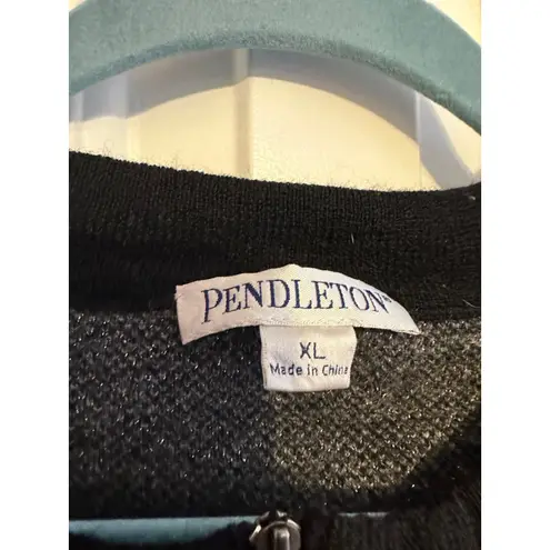 Pendleton Zip Up Cardigan XL Black Gray Animal Print Sweater Jacket