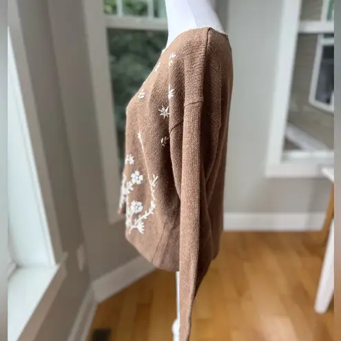 Vintage 90s Paul Harris Designs Brown Floral Embroidered Crewneck Sweater Sz L Size L