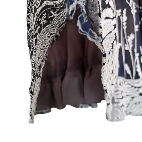 Byron Lars Black Navy White Floral Embroidered Tulle A