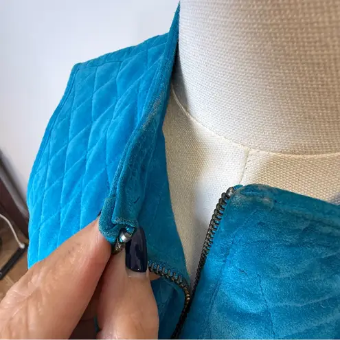 Revue Quilted Blue Suede Vest Pockets Front Zipper 100% Leather Women’s Size 10