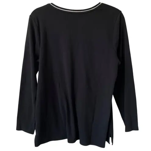 Denim & Co NWOT Essentials Long Sleeve Shirt with Lurex Trim Size Large Black