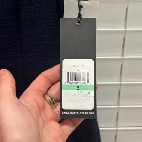 NEW Karl Lagerfeld Paris Navy Tweed Dress Office Academia Pockets Size 8 Blue