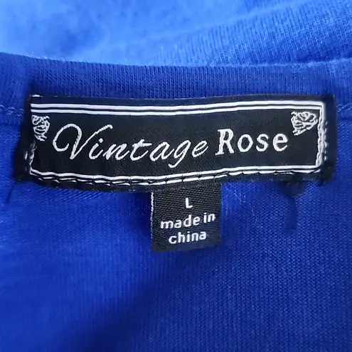 Vintage Rose Blue Top with Embroidered Martini Glass Design Red Size L