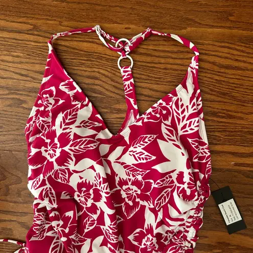 NWT Pink Floral Side Cinch Racer Back Medium Coverage One Piece Swimsuit Size XL