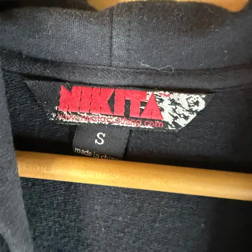 Nikita Womens Black Sleeveless Zip Up Hoodie Vest Size S Graffiti Style Logo