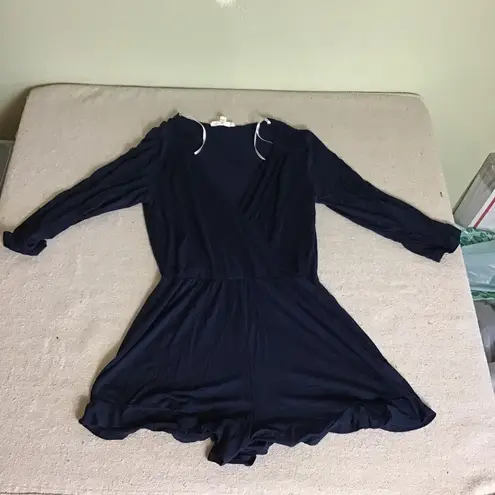 Rolla Coster Women's Shorts Romper Sz. Sm V-Neck 3/4 Sleeve Navy Blue EUC