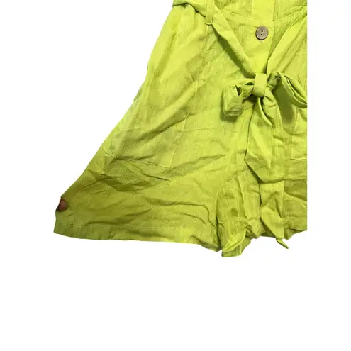 Good Luck Gem Romper Belted Button-Down with Front Pocket Neon Green Small NWOT