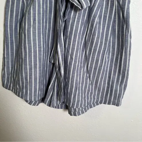 High Paper Bag Waist Shorts Light Blue White Stripes Size XS