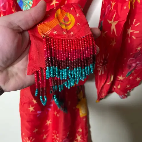 Farm Rio Lotus Star Front Twisted Midi Red Dress sz S