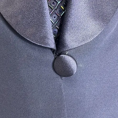 JR Nites by Caliendo Size 10 Jacket Sheer Sleeves Beaded Vest Satin Trim Blue