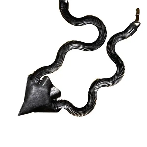 Vintage 80s Bronze Modernist Statement Snake Chain Choker Necklace Brown