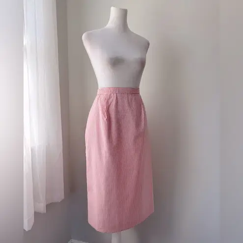 Vintage ‘00s Appleseed’s Petite Pink & White Stripe Seersucker Knee Length Skirt Size 6P
