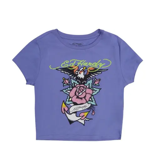 Ed Hardy NWT, Rhinestone Eagle Anchor Baby Tee, Sz XL