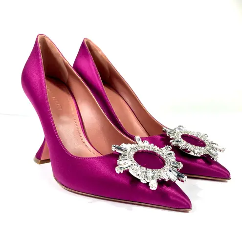 Amina Muaddi Begum Brooch Pointed Toe Pump Magenta Size 37 NEW