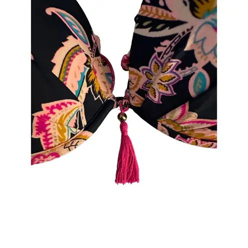 Shade & Shore  Navy Blue & Pink Print Push-Up Halter Bikini Top Women's 34C