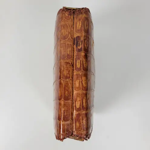 Vintage Womens Genuine Alligator Skin Leather Clutch Purse Cognac Brown Handmade