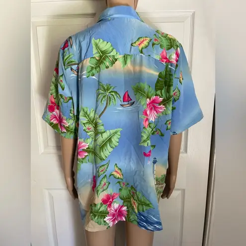 Bonworth Vintage  Women’s Size M Hawaiian Shirt Floral Lighthouse Beach Summer