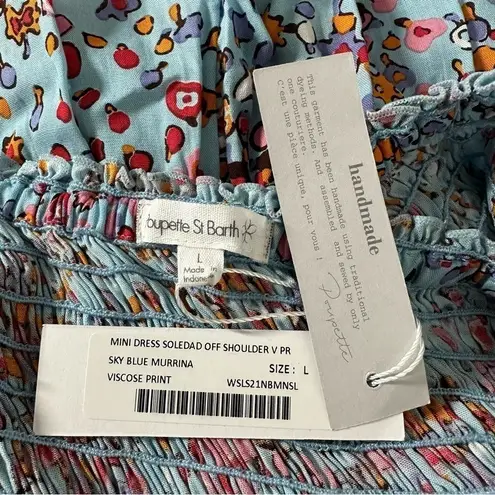 Poupette St. Barth Soledad Off Shoulder Mini Dress Size Large Sky Blue Murrina