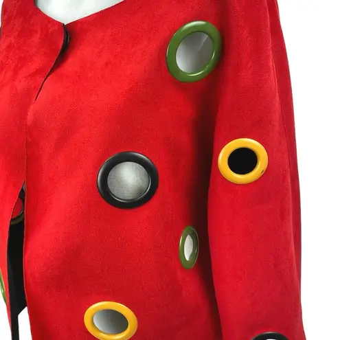 NEW $140 Adore Red Faux Vegan Suede Grommet Open Front Long Sleeve Coat Jacket M Size M