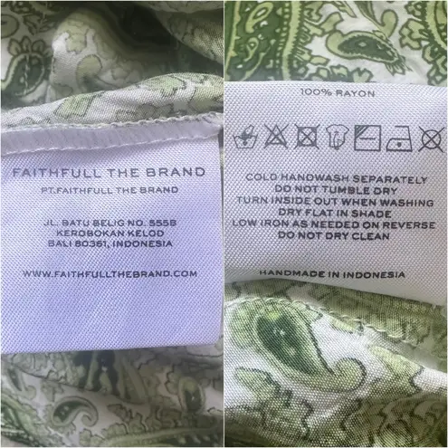 Faithfull the Brand Dress El Paso Midi Crepe Short Sleeve Paisley Green Sz M