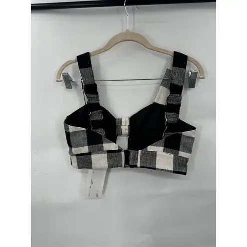 WHiT Bando Bra Top Sz 4 Black White Gingham Cutout Cropped Y2K Festival Punk NEW