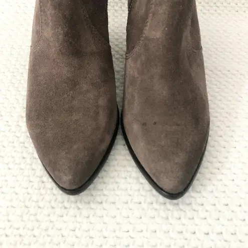 Frye  JENNIFER Brown Grey Suede Pointed Stacked Heel Dress Ankle Boots 6