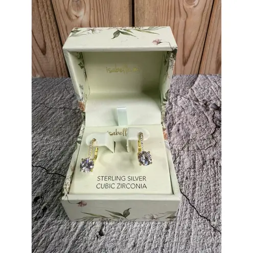 NIB Isabella M Sterling Silver Vermeil Cubic Zirconia Drop Earrings Leverback Gold