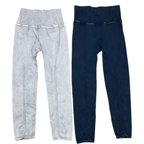 Free People Movement Good Karma Leggings Bundle M/L Iced Grey & Deepest Navy Blue Size M