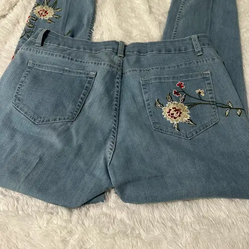Floral Embroidered Straight Leg Jeans Blue Size 8