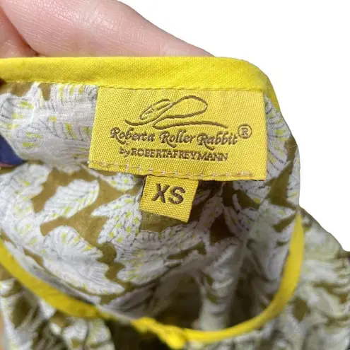Roberta Roller Rabbit Yellow and Brown Floral Print Peasant Top Size XS