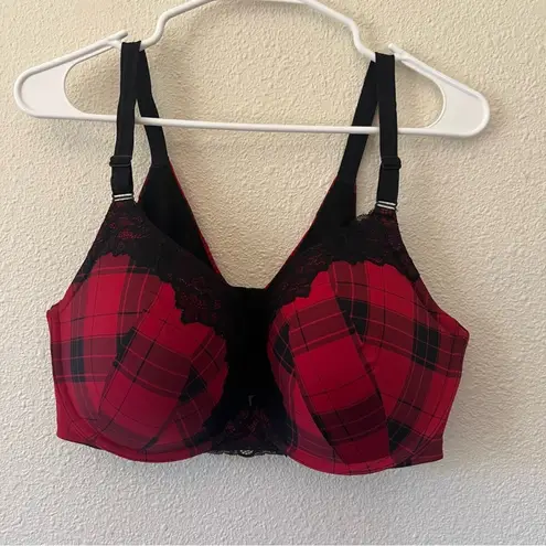 Torrid  XO red black tartan plaid lace 360 back Smoothing pushup plunge bra 40DDD thumbnail 2