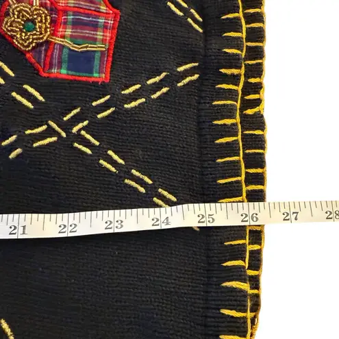 Vtg Womens Christmas Sweater Large Victoria Harbour Holiday Appliqué Embroidered Black