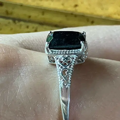 Natural Black Tourmaline Sterling Silver Heart Ring Size 11