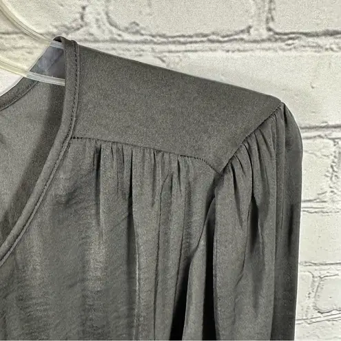 Banana Republic Factory Blouse Front Neck Tie Elastic Cuffs Lightweight L Black Size L