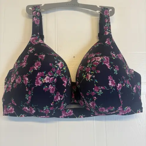 Cacique Lightly Lined Full Coverage Bra Underwire Size 42DD Black Cherry Blossom