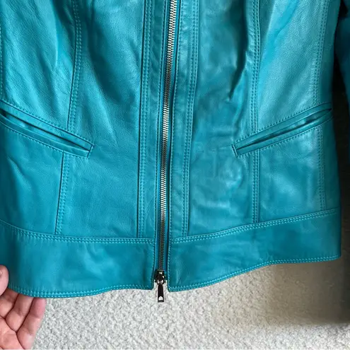 Lafayette 148 New York Women’s Teal 100% Leather Zipper Jacket Size 2 - Image 10