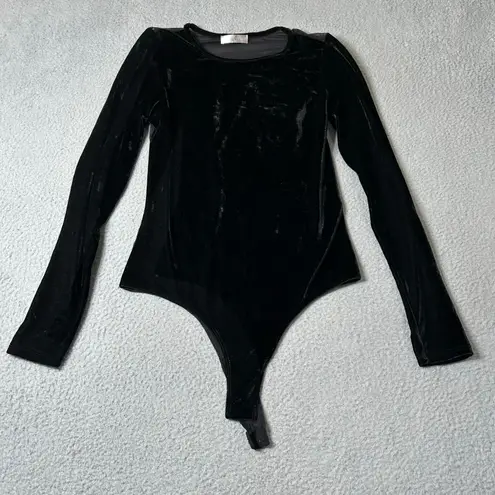 A3 Design Bodysuit Juniors Womens L Black Velvet Long Sleeve Angel Sequin Wings Size undefined