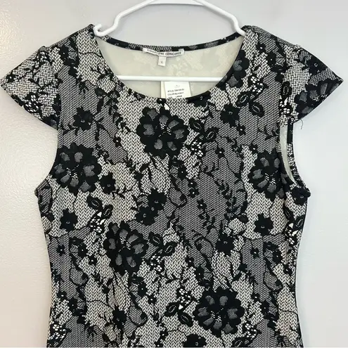Collective Concepts NWT Black/White Lace Illusion Cap Sleeve Sheath Dress Large