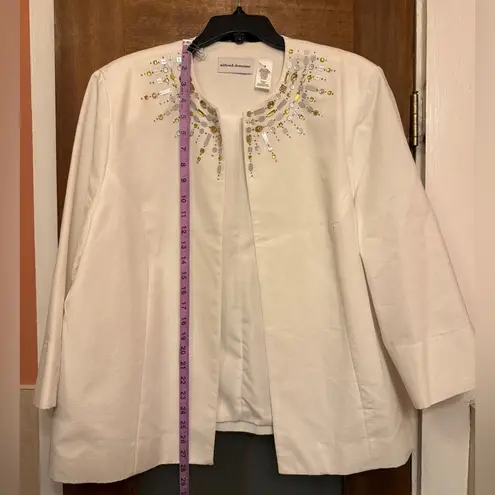 Alfred Dunner White Open Plus Cotton Blazer Embellished Beads Gold Silver Size 18
