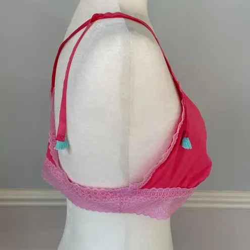 Aerie Y2K Bralette Lace Rim Bubblegum Pink Racerback Tassels Size XL Festival