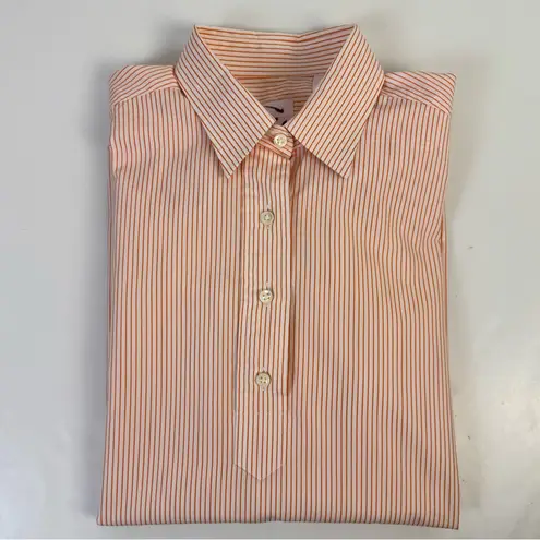 Ann Mashburn Orange White Striped Cotton Popover Shirt Blouse USA