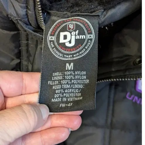Vintage Def Jam University Puffer Coat Black Embroidered Hip Hop MTV Music 90s Size M