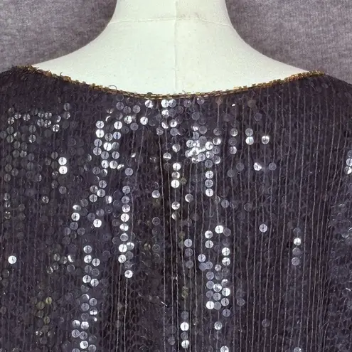 Vintage In Fashions Black Gold Sequin Beaded Silk Top Blouse Women Large