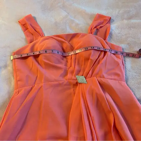 NWOT coral sleeveless formal dress with sheer jacket rhinestone brooch size 10 Pink