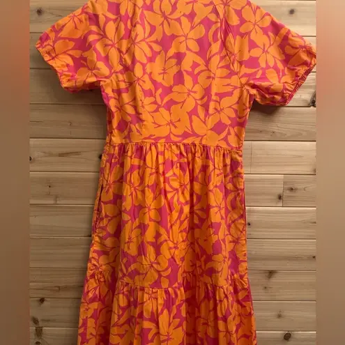 NWT J Crew Factory Size 2 Tiered Puff Sleeve V Neck Midi Preppy Dress Pink