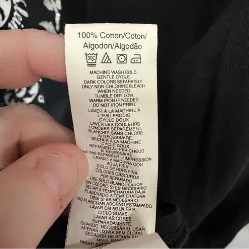 Calvin Klein Jeans Long Sleeve Black Top with White Metallic Silver Flowers 2X